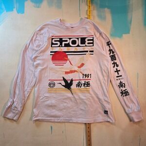 VTG Southpole Mens L Long Sleeve Tee Pink 22x29 Crane Graphic 1991 Hypebeast